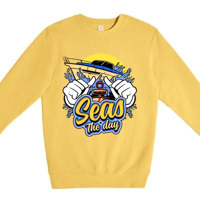 Seas The Day Compass Ocean Maritime Sealife Gift Premium Crewneck Sweatshirt