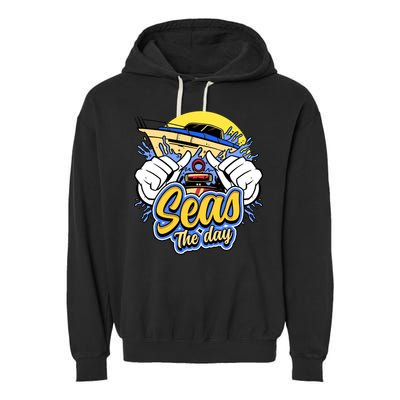 Seas The Day Compass Ocean Maritime Sealife Gift Garment-Dyed Fleece Hoodie