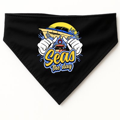 Seas The Day Compass Ocean Maritime Sealife Gift USA-Made Doggie Bandana
