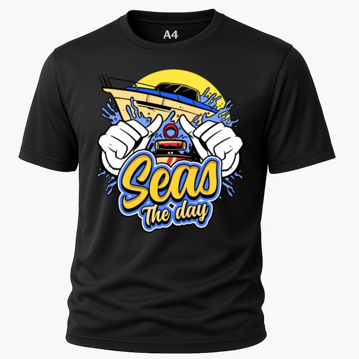 Seas The Day Compass Ocean Maritime Sealife Gift Cooling Performance Crew T-Shirt