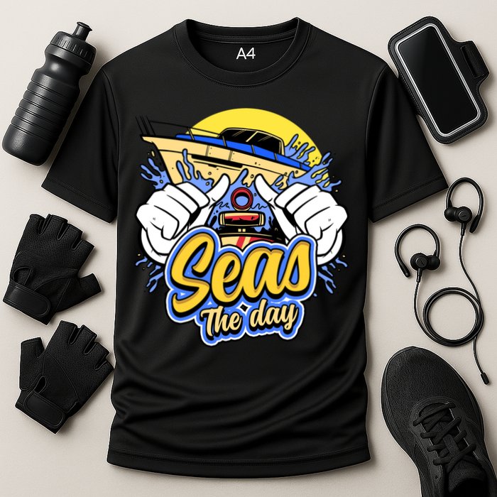 Seas The Day Compass Ocean Maritime Sealife Gift Cooling Performance Crew T-Shirt