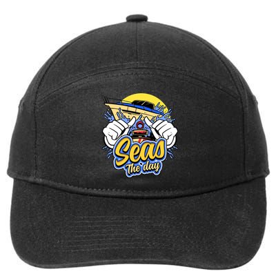 Seas The Day Compass Ocean Maritime Sealife Gift 7-Panel Snapback Hat