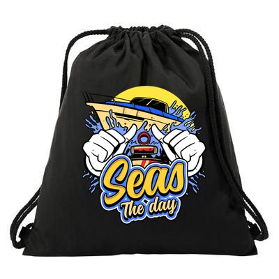 Seas The Day Compass Ocean Maritime Sealife Gift Drawstring Bag