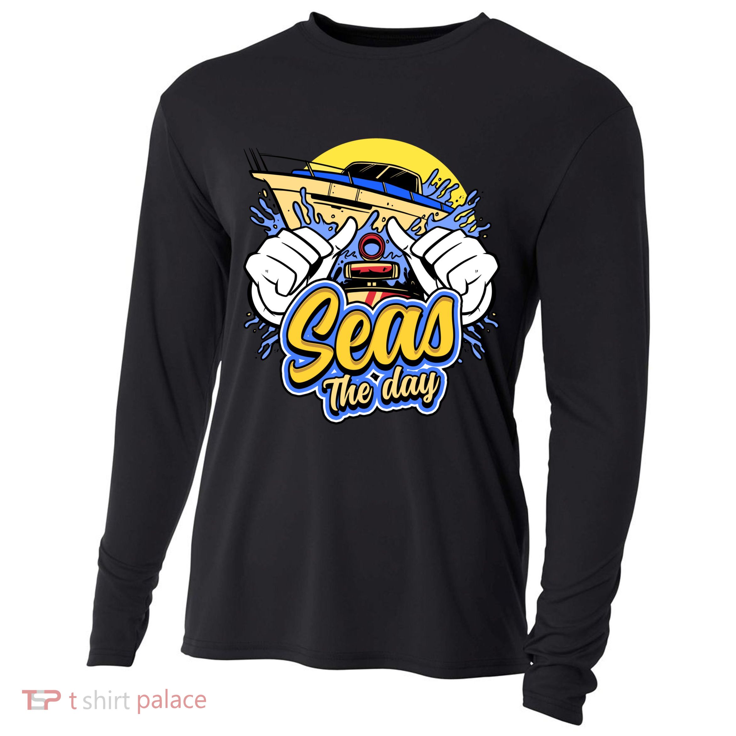 Seas The Day Compass Ocean Maritime Sealife Gift Cooling Performance Long Sleeve Crew