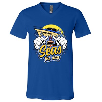 Seas The Day Compass Ocean Maritime Sealife Gift V-Neck T-Shirt