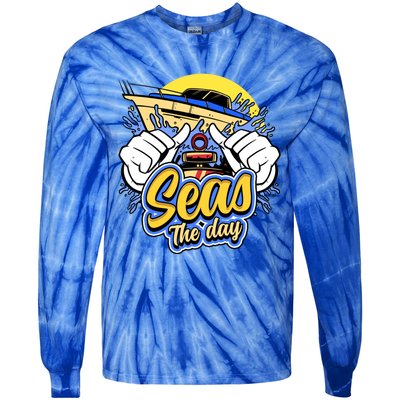 Seas The Day Compass Ocean Maritime Sealife Gift Tie-Dye Long Sleeve Shirt