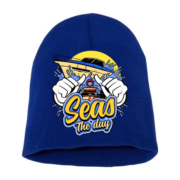 Seas The Day Compass Ocean Maritime Sealife Gift Short Acrylic Beanie