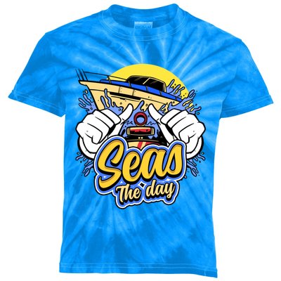 Seas The Day Compass Ocean Maritime Sealife Gift Kids Tie-Dye T-Shirt