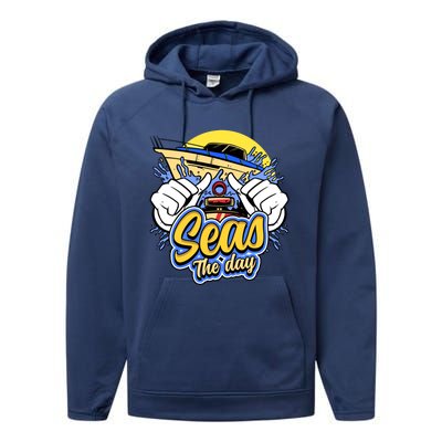 Seas The Day Compass Ocean Maritime Sealife Gift Performance Fleece Hoodie