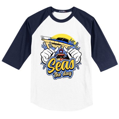 Seas The Day Compass Ocean Maritime Sealife Gift Baseball Sleeve Shirt