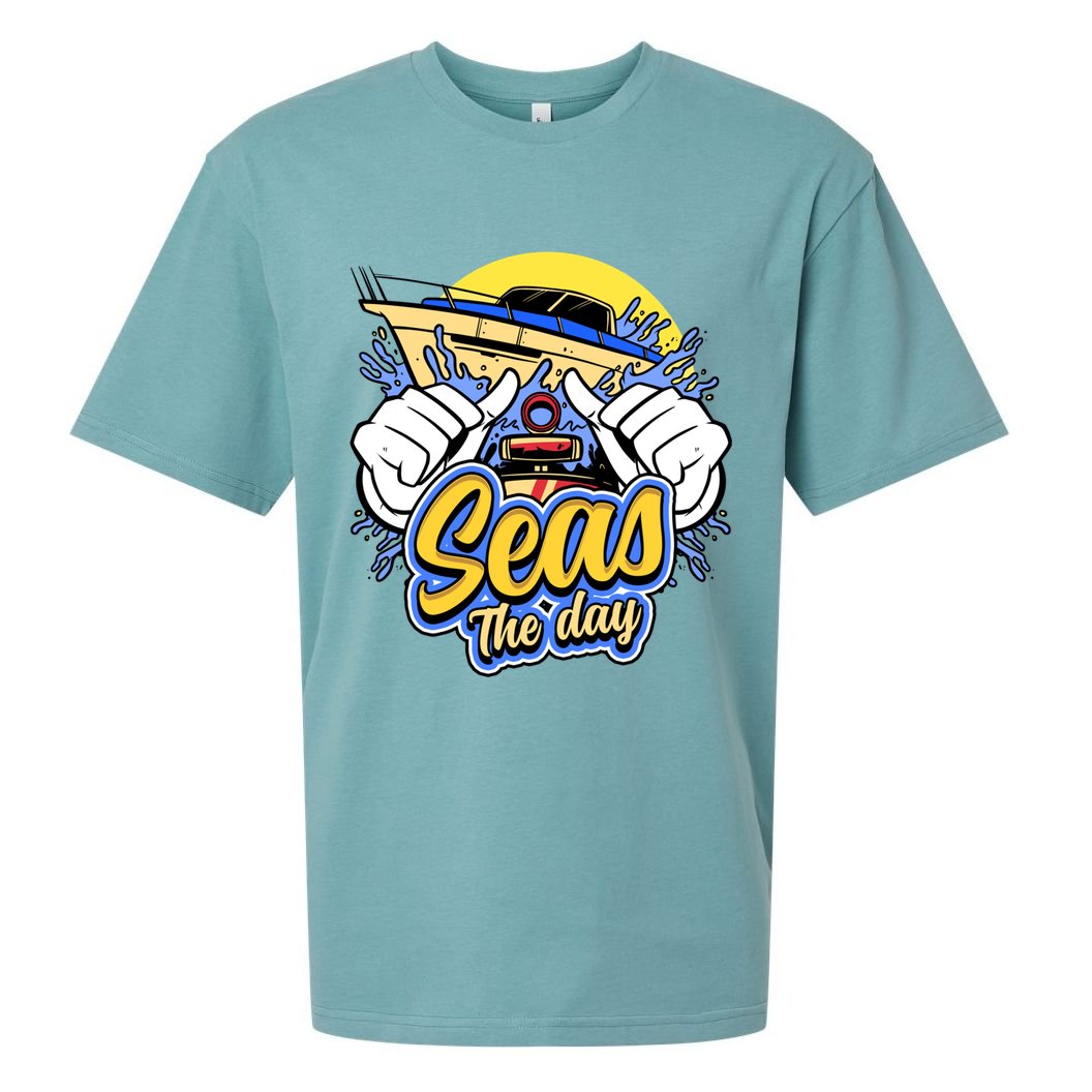 Seas The Day Compass Ocean Maritime Sealife Gift Sueded Cloud Jersey T-Shirt