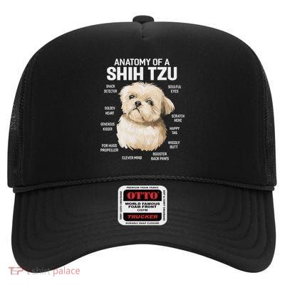 Shih Tzu Dog Mom Dad Funny Puppy Lover Cute Pet Animal Gift High Crown Mesh Back Trucker Hat
