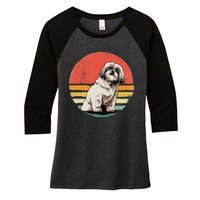 Shih Tzu Dog Retro Vintage Sunset Pet Shih Tzu Breed Lover Women's Tri-Blend 3/4-Sleeve Raglan Shirt