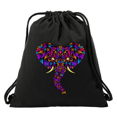 Save The Elephants Ornate Colorful Elephant Head Drawstring Bag