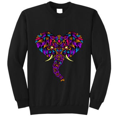 Save The Elephants Ornate Colorful Elephant Head Tall Sweatshirt