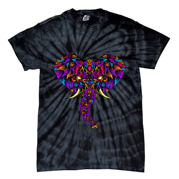 Save The Elephants Ornate Colorful Elephant Head Tie-Dye T-Shirt