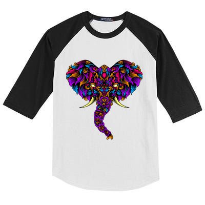 Save The Elephants Ornate Colorful Elephant Head Kids Colorblock Raglan Jersey