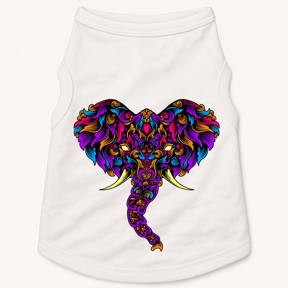 Save The Elephants Ornate Colorful Elephant Head Doggie Tank