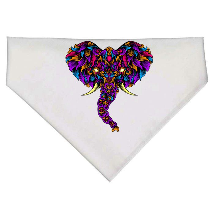 Save The Elephants Ornate Colorful Elephant Head USA-Made Doggie Bandana