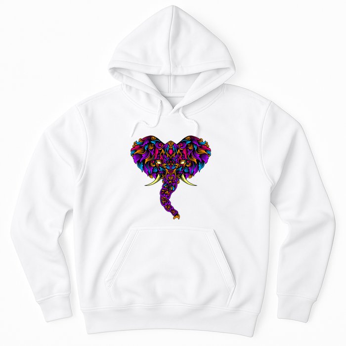 Save The Elephants Ornate Colorful Elephant Head Hoodie