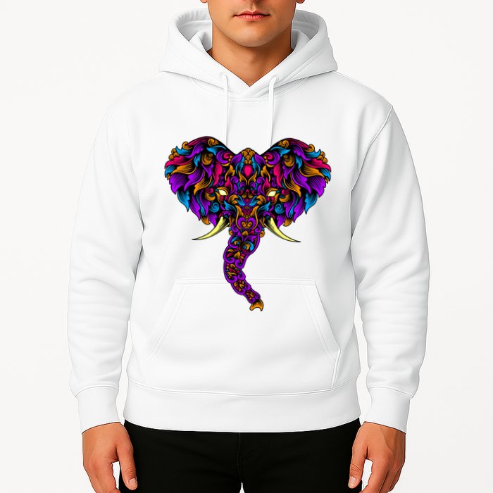 Save The Elephants Ornate Colorful Elephant Head Hoodie