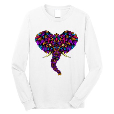 Save The Elephants Ornate Colorful Elephant Head Long Sleeve Shirt