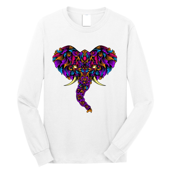 Save The Elephants Ornate Colorful Elephant Head Long Sleeve Shirt