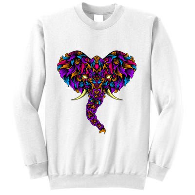 Save The Elephants Ornate Colorful Elephant Head Sweatshirt