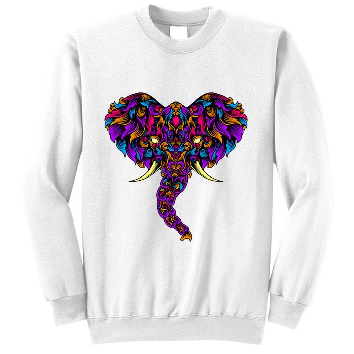 Save The Elephants Ornate Colorful Elephant Head Sweatshirt