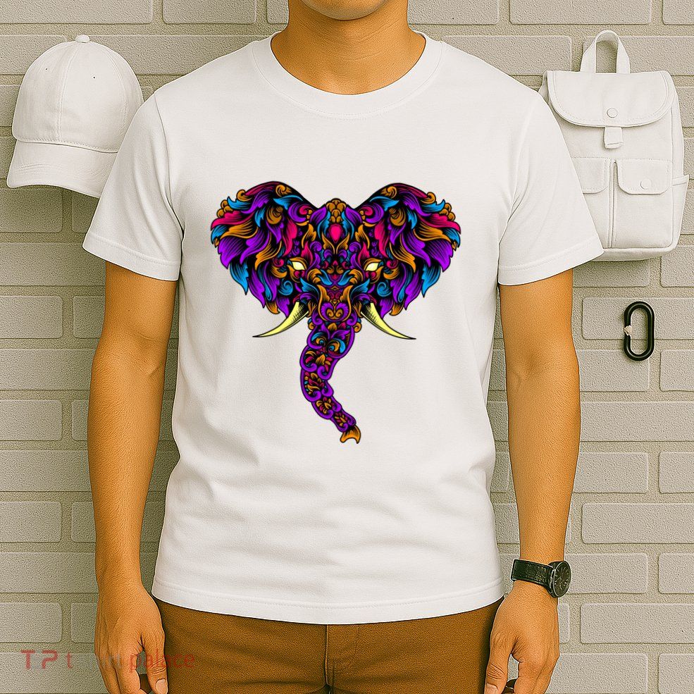 Save The Elephants Ornate Colorful Elephant Head T-Shirt