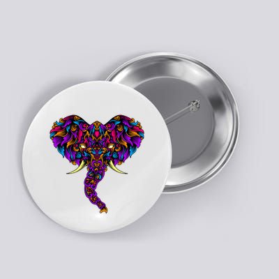 Save The Elephants Ornate Colorful Elephant Head Button