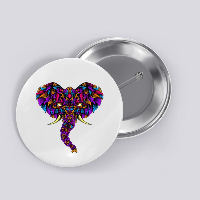 Save The Elephants Ornate Colorful Elephant Head Button