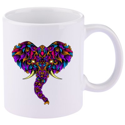 Save The Elephants Ornate Colorful Elephant Head 11oz C Handle Ceramic Mug