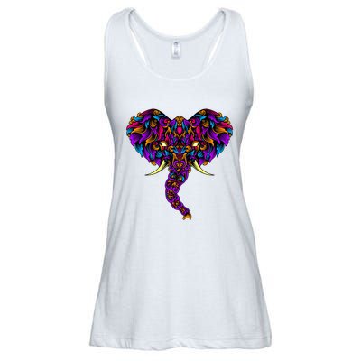 Save The Elephants Ornate Colorful Elephant Head Ladies Essential Flowy Tank