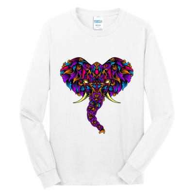 Save The Elephants Ornate Colorful Elephant Head Tall Long Sleeve T-Shirt