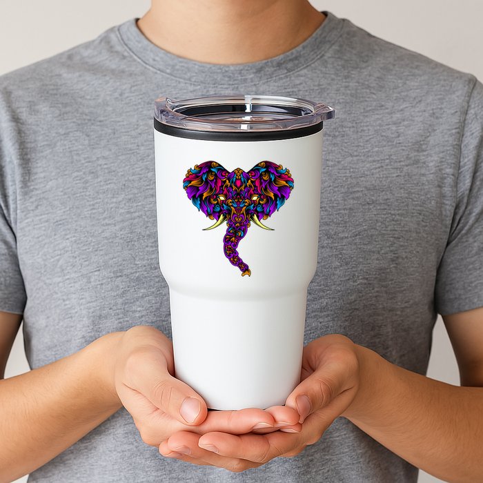 Save The Elephants Ornate Colorful Elephant Head Tumbler