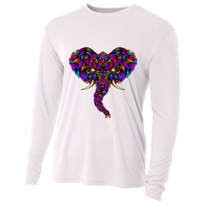 Save The Elephants Ornate Colorful Elephant Head Cooling Performance Long Sleeve Crew