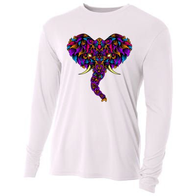 Save The Elephants Ornate Colorful Elephant Head Cooling Performance Long Sleeve Crew