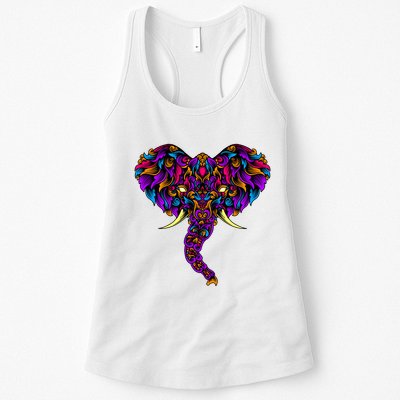 Save The Elephants Ornate Colorful Elephant Head Womens Tank Top