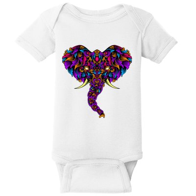 Save The Elephants Ornate Colorful Elephant Head Baby Bodysuit