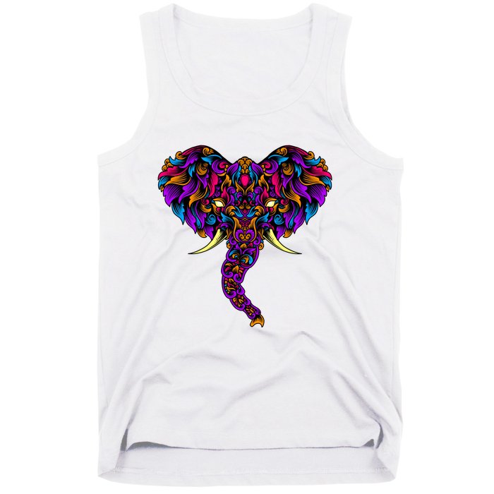 Save The Elephants Ornate Colorful Elephant Head Tank Top