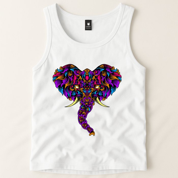 Save The Elephants Ornate Colorful Elephant Head Tank Top