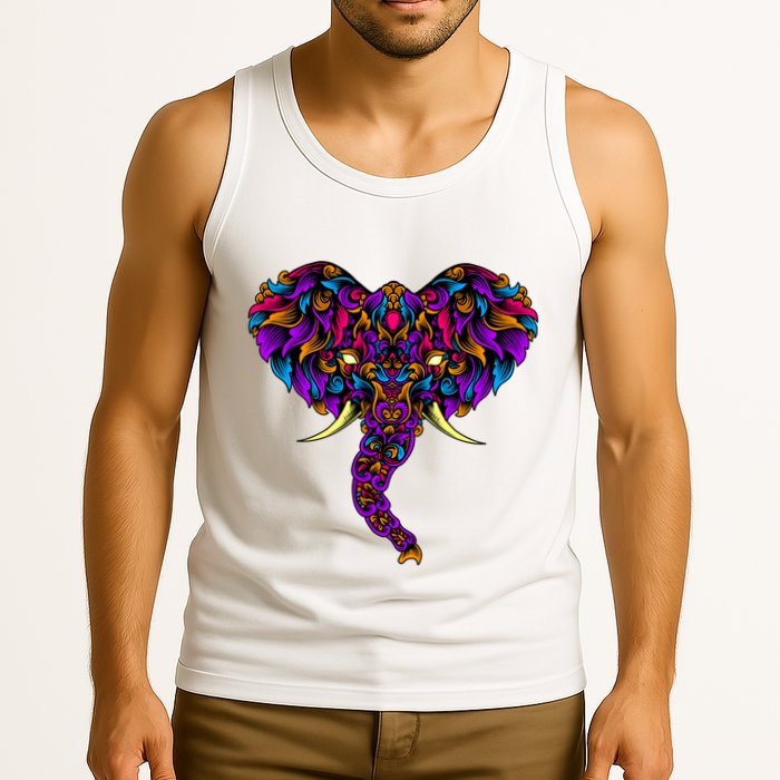 Save The Elephants Ornate Colorful Elephant Head Tank Top
