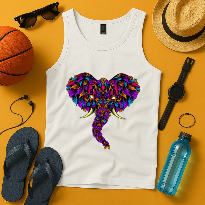 Save The Elephants Ornate Colorful Elephant Head Tank Top