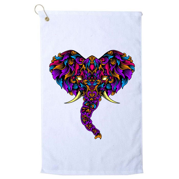 Save The Elephants Ornate Colorful Elephant Head Golf Towel
