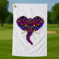 Save The Elephants Ornate Colorful Elephant Head Golf Towel