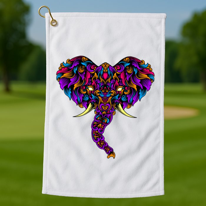 Save The Elephants Ornate Colorful Elephant Head Golf Towel