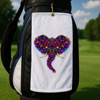 Save The Elephants Ornate Colorful Elephant Head Golf Towel