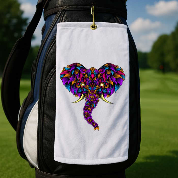 Save The Elephants Ornate Colorful Elephant Head Golf Towel