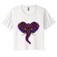 Save The Elephants Ornate Colorful Elephant Head Crop Top